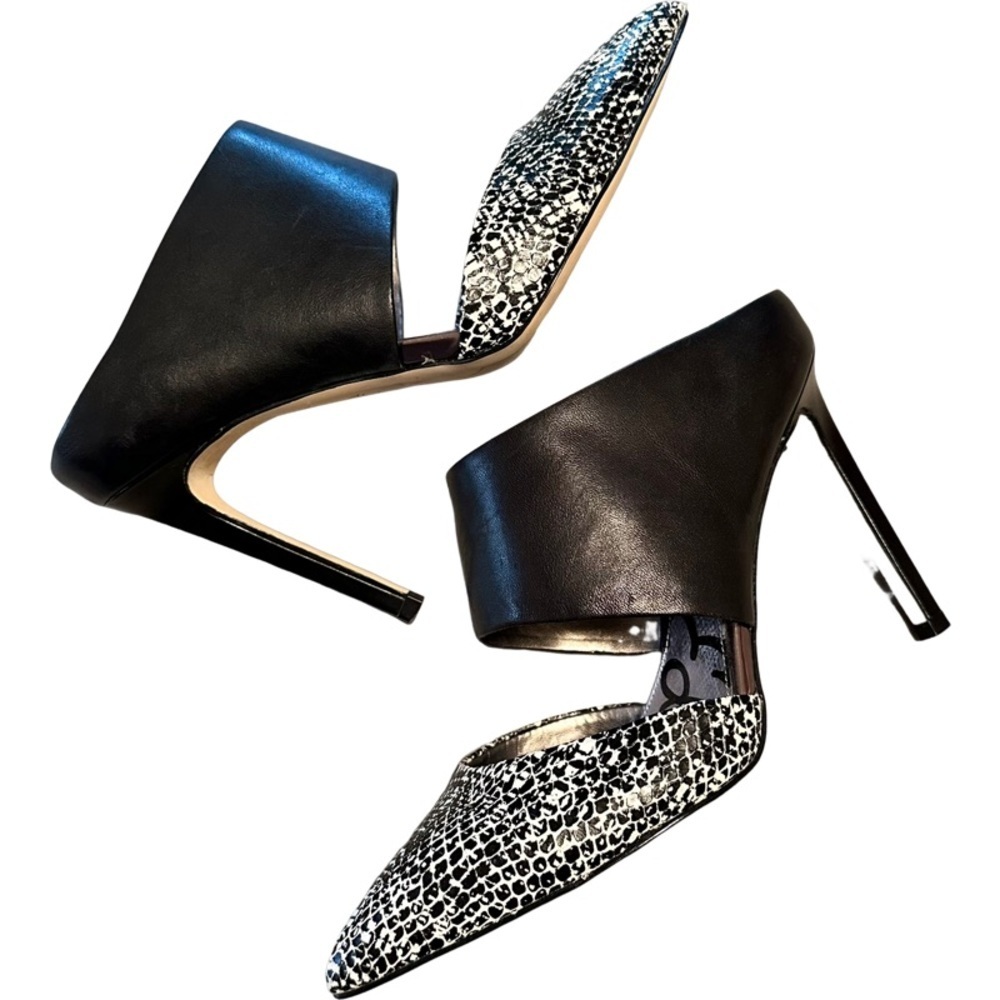 Sam Edelman Black and White Monroe Pointed Toe Stiletto Mules - Picture 2 of 12